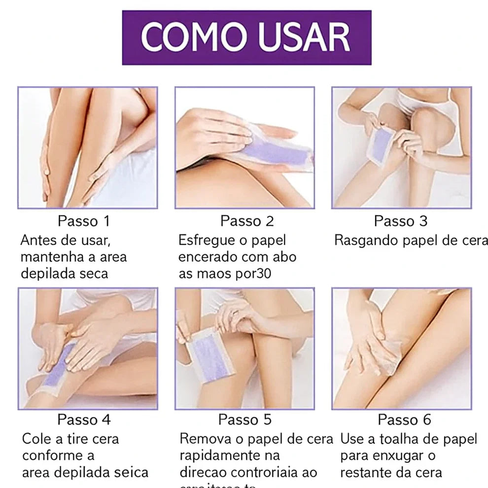 PeleLisa® – Tiras de Cera para Depilação Corporal Completa'